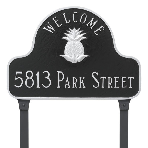 Pineapple Two Line Welcome Arch Address Sign Plaque with Lawn Stakes