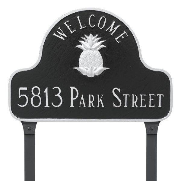 Pineapple Two Line Welcome Arch Address Sign Plaque with Lawn Stakes