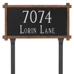 Two Line Mission Oak Address Sign Plaque with Lawn Stakes