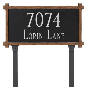 Two Line Mission Oak Address Sign Plaque with Lawn Stakes