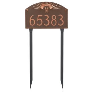 Sunburst Monogram Address Sign Plaque with Lawn Stakes