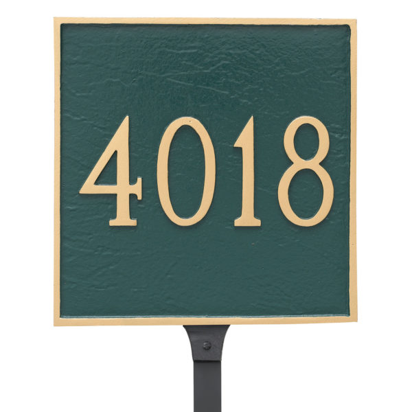 Classic Square Standard One Line Address Sign Plaque with Lawn Stakes