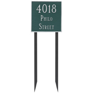 Classic Square Estate Two Line Address Sign Plaque with Lawn Stakes
