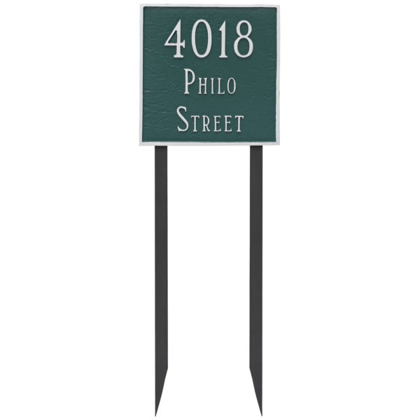Classic Square Large Two Line Address Sign Plaque with Lawn Stakes