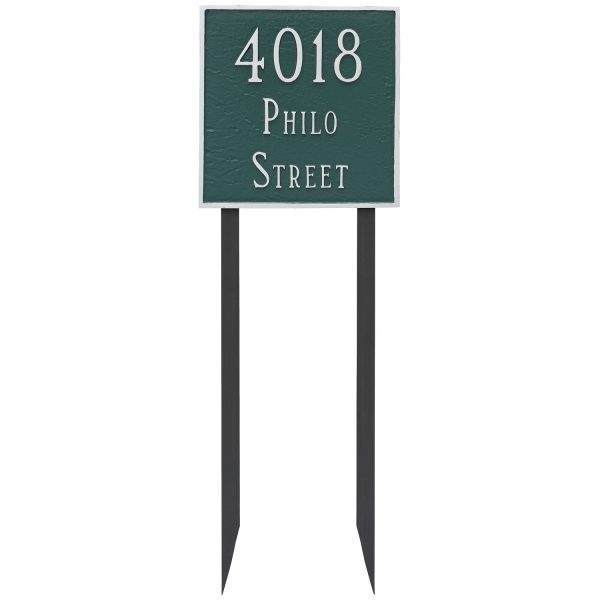 Classic Square Grande Two Line Address Sign Plaque with Lawn Stakes