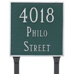 Classic Square Estate Two Line Address Sign Plaque with Lawn Stakes