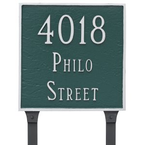 Classic Square Estate Two Line Address Sign Plaque with Lawn Stakes