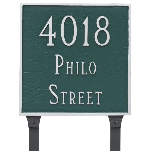 Classic Square Grande Two Line Address Sign Plaque with Lawn Stakes