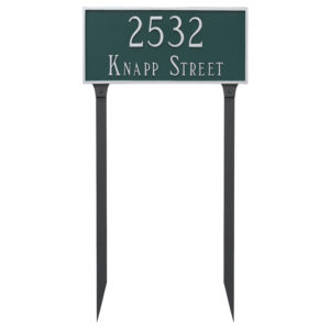 Classic Rectangle Standard Two Line Address Sign Plaque with Lawn Stakes