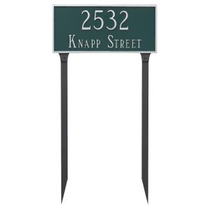 Classic Rectangle Large Two Line Address Sign Plaque with Lawn Stakes