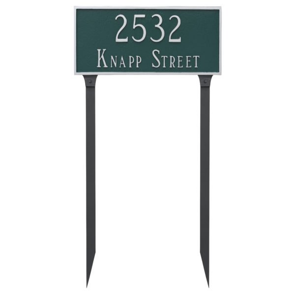 Classic Rectangle Large Two Line Address Sign Plaque with Lawn Stakes