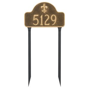 Fleur de Lis Lexington Arch Large One Line Address Sign Plaque with Lawn Stakes