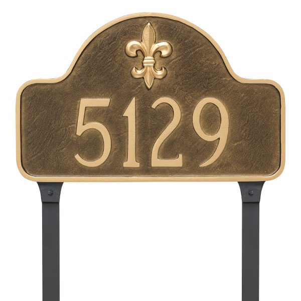 Fleur de Lis Lexington Arch Estate One Line Address Sign Plaque with Lawn Stakes