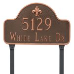 Fleur de Lis Lexington Arch Large Two Line Address Sign Plaque with Lawn Stakes