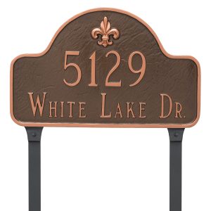 Fleur de Lis Lexington Arch Large Two Line Address Sign Plaque with Lawn Stakes