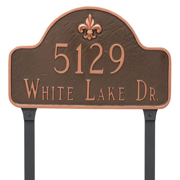 Fleur de Lis Lexington Arch Large Two Line Address Sign Plaque with Lawn Stakes