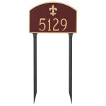 Fleur de Lis Prestige Arch Large One Line Address Sign Plaque with Lawn Stakes