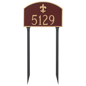 Fleur de Lis Prestige Arch Standard One Line Address Sign Plaque with Lawn Stakes