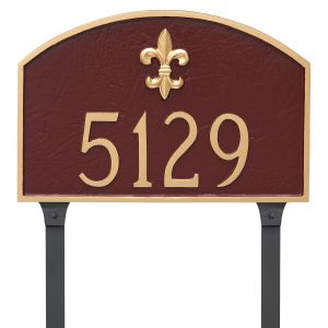 Fleur de Lis Prestige Arch Standard One Line Address Sign Plaque with Lawn Stakes