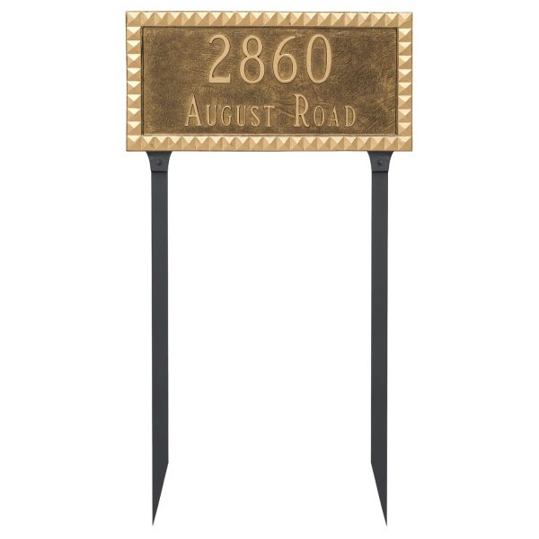 Cairo Rectangle Two Line Address Sign Plaque with Lawn Stakes