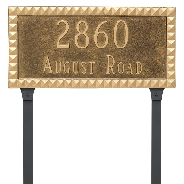 Cairo Rectangle Two Line Address Sign Plaque with Lawn Stakes