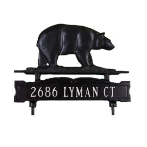 Cast Aluminum One Line Lawn Sign with Bear Ornament