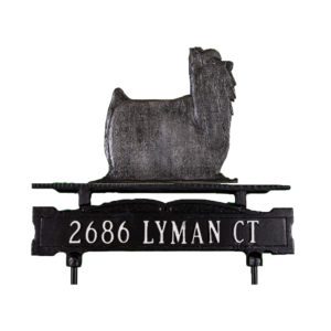 Cast Aluminum One Line Lawn Sign with Yorkshire Terrier Ornament