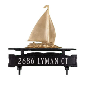 Cast Aluminum One Line Lawn Sign with Sailboat Ornament