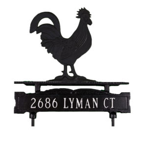 Cast Aluminum One Line Lawn Sign with Rooster Ornament