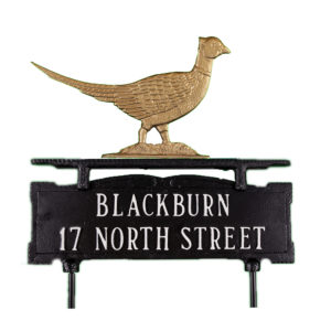 Cast Aluminum Two Line Lawn Sign with Pheasant Ornament