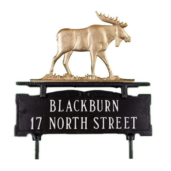 12.75" x 14.75" Cast Aluminum Two Line Lawn Sign with Moose Ornament