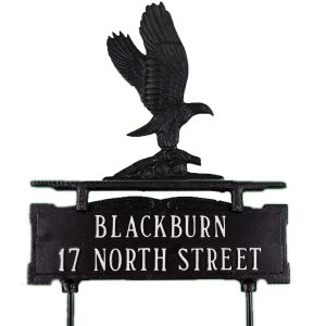 14.75" x 14.75" Cast Aluminum Two Line Lawn Sign with Eagle Ornament