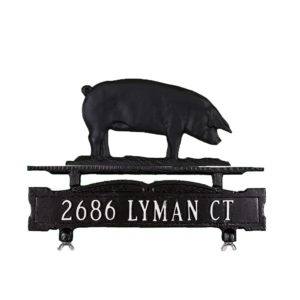 8.5" x 14.75" Cast Aluminum One Line Mailbox Sign with Pig Ornament