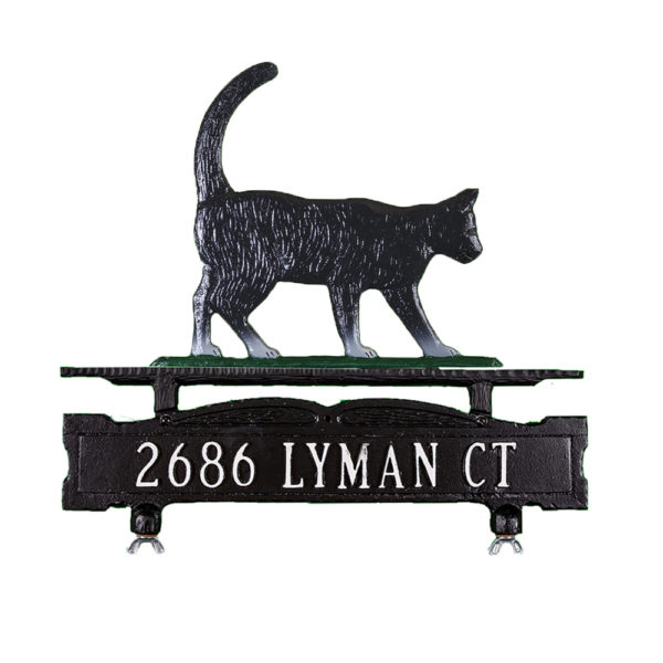 Cast Aluminum One Line Mailbox Sign with Cat Ornament