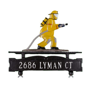 Cast Aluminum One Line Mailbox Sign with Fireman Ornament