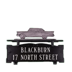 8" x 14.75" Cast Aluminum Two Line Mailbox Sign with Classic Car Ornament