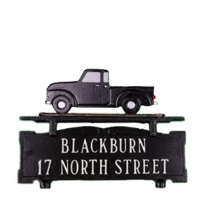 9" x 14.75" Cast Aluminum Two Line Mailbox Sign with Classic Truck Ornament