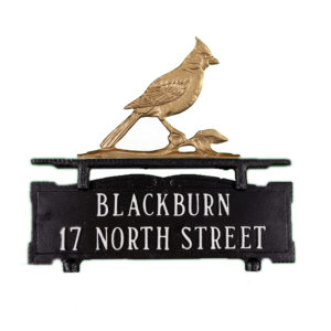 11.5" x 14.75" Cast Aluminum Two Line Mailbox Sign with Cardinal Ornament