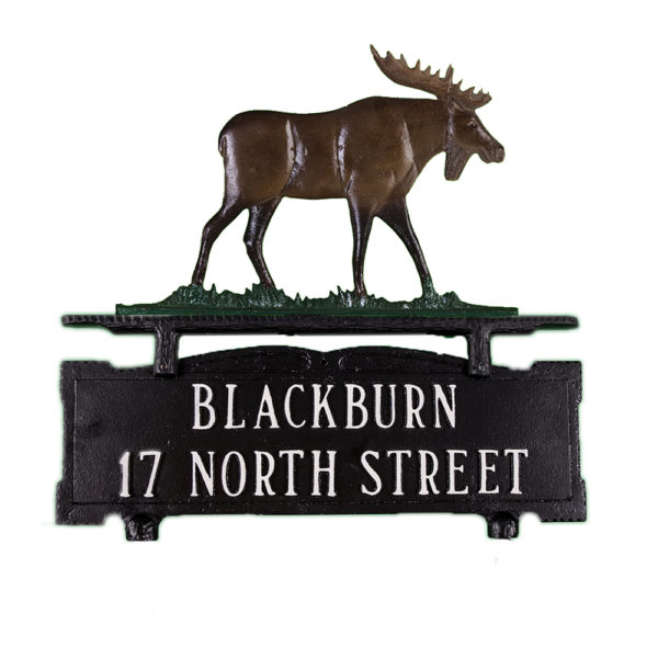 12.75" x 14.75" Cast Aluminum Two Line Mailbox Sign with Moose Ornament