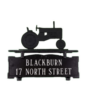 Cast Aluminum Two Line Mailbox Sign with Tractor Ornament