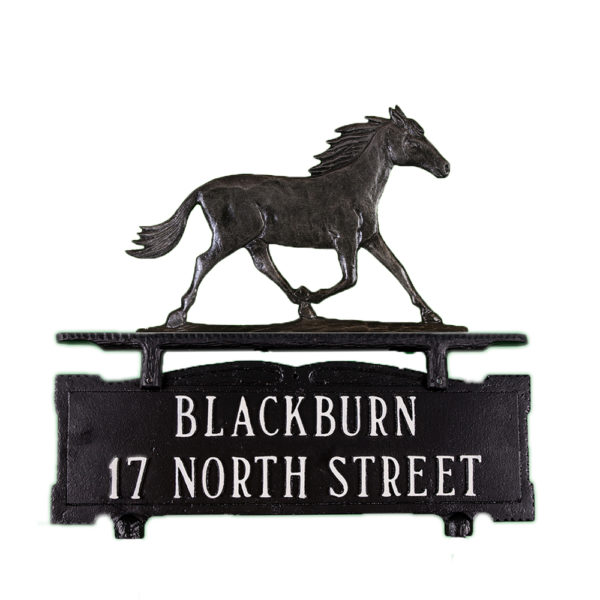12.25" x 14.75" Cast Aluminum Two Line Mailbox Sign with Horse Ornament