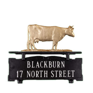 Cast Aluminum Two Line Mailbox Sign with Cow Ornament