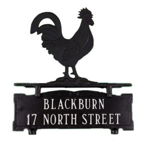 14.75" x 14.75" Cast Aluminum Two Line Mailbox Sign with Rooster Ornament