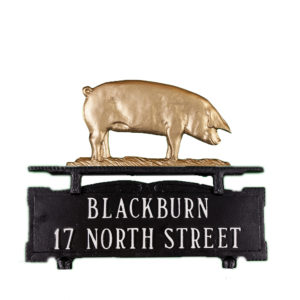 Cast Aluminum Two Line Mailbox Sign with Pig Ornament