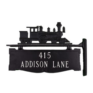 8.75" x 14.75" Cast Aluminum Two Line Post Sign with Train Ornament