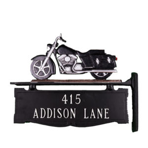 Cast Aluminum Two Line Post Sign with Motorcycle Ornament