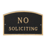 5.5" x 9" Small Arch No Soliciting Statement Plaque Sign Black with Gold Lettering