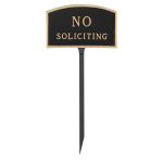 5.5" x 9" Small Arch No Soliciting Statement Plaque Sign with 23" lawn stake, Black with Gold Lettering