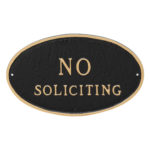 10" x 18" Large Oval No Soliciting Statement Plaque Sign Black with Gold Lettering
