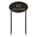 10" x 18" Large Oval No Soliciting Statement Plaque Sign with 23" lawn stake, Black with Gold Lettering